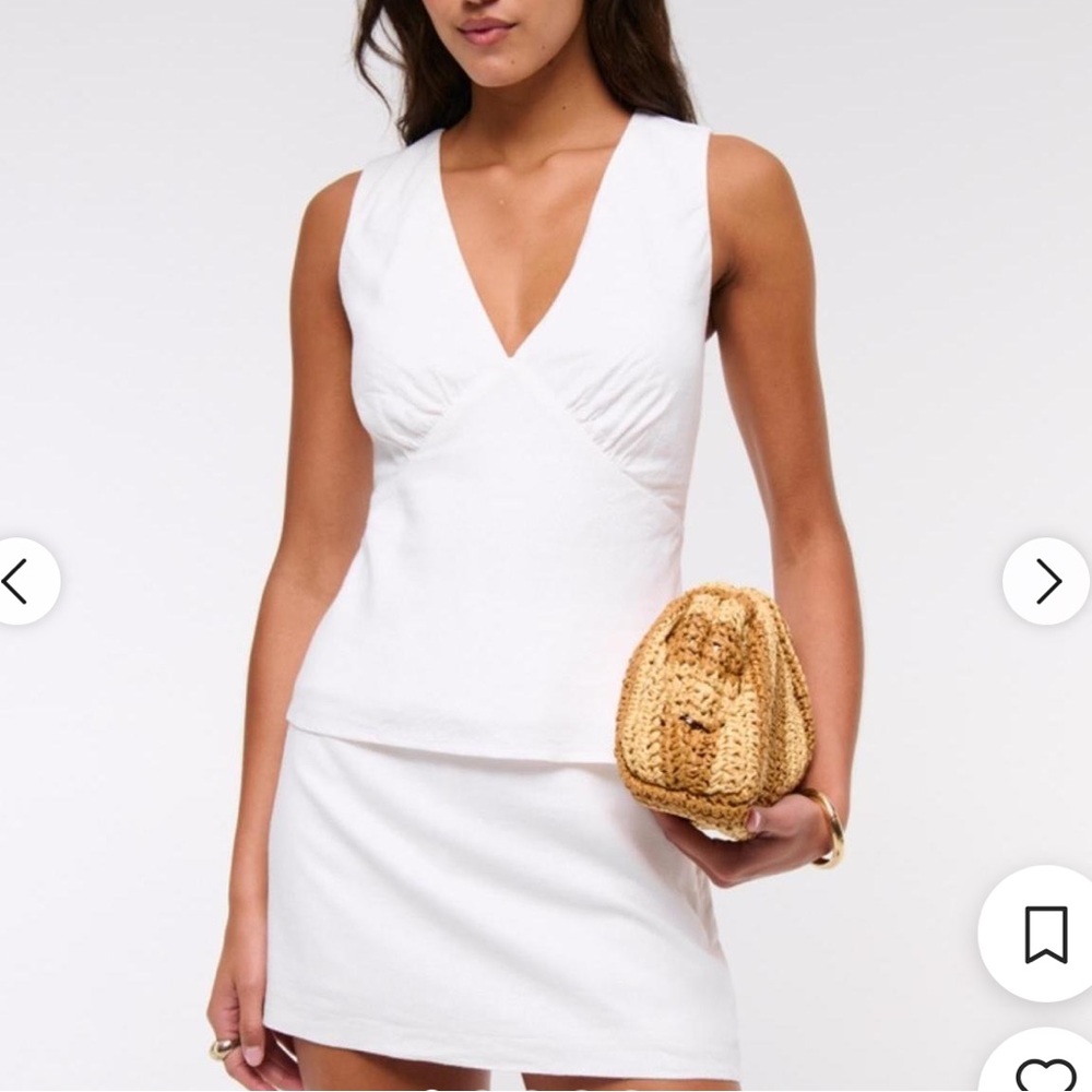 White Linen Blend Tie-Back Top